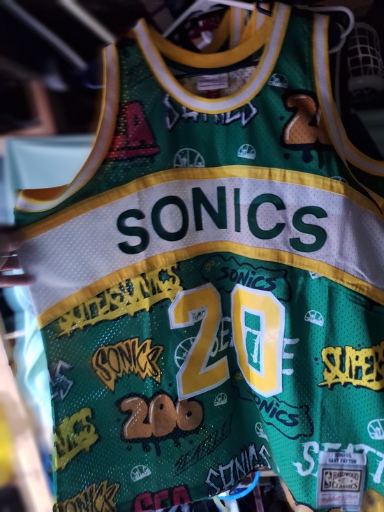 Mitchell & Ness Other - Mitchell & Ness Seattle Sonics Gary Payton Green and Yellow #20 Graphic Jersey